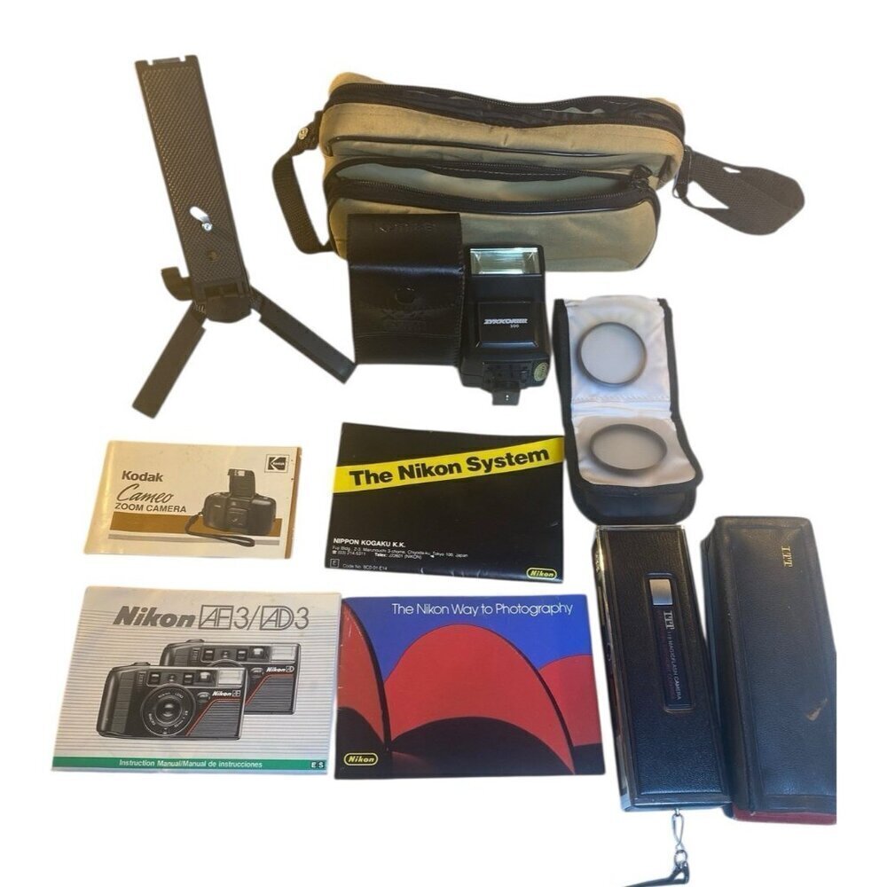 Assorted Lot of  Photography Camera  Accessories Flash Manuals Cases Mini Tripod